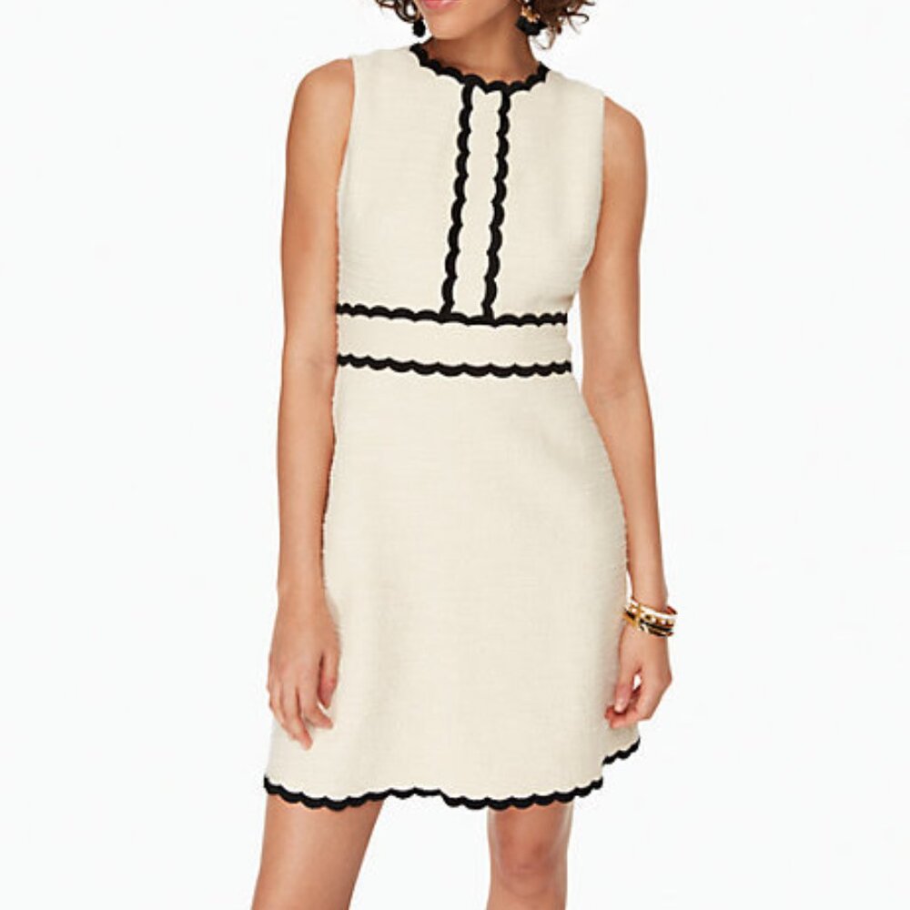 KATE SPADE *NWT* Scallop Tweed Dress Size 0 in Cream and Black